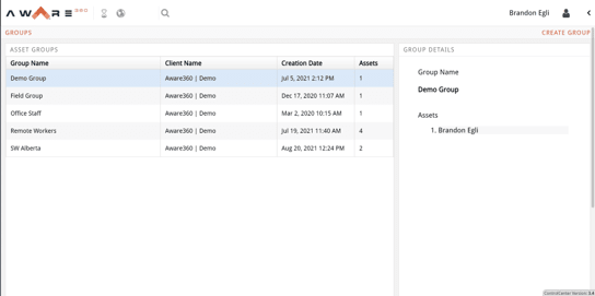 Control Centre Asset Groups